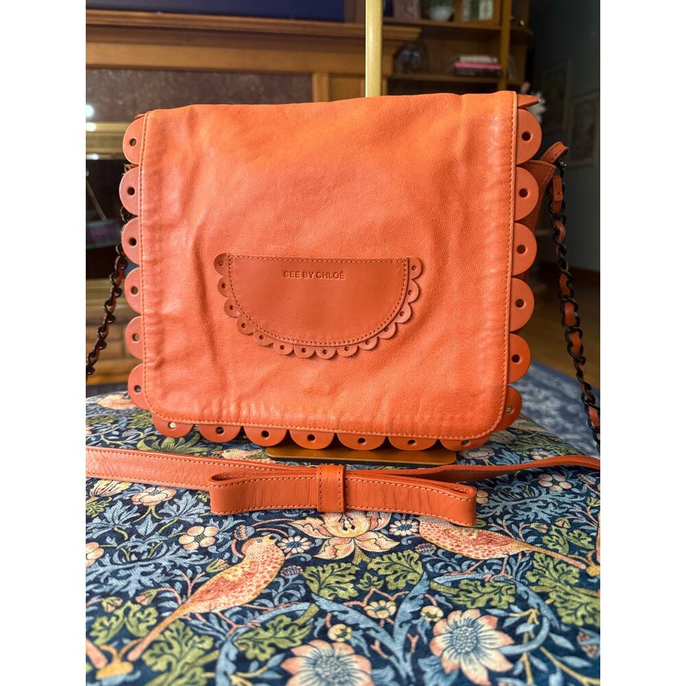 Vintage See by Chloé Rust Orange Poya Scalloped Edge Bow Accent Crossbody Bag